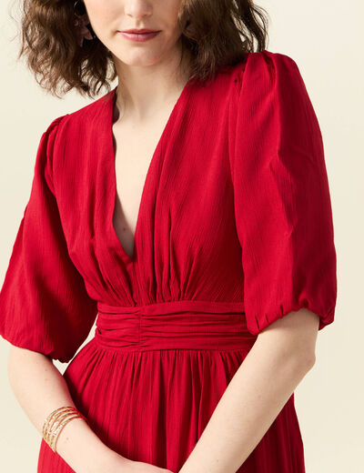 Robe longue évasée rouge foncé femme