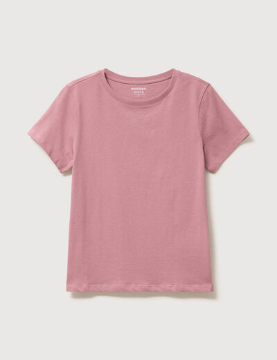 T-shirt cintr&eacute; col rond manches courtes vieux rose femme