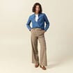 Pantalon large taille haute fluide beige fonce femme