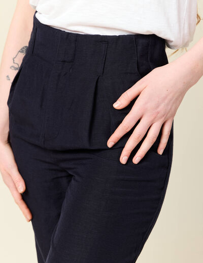 Pantalon large à pinces bleu foncé femme