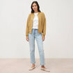 Veste droite manches longues tweed camel femme