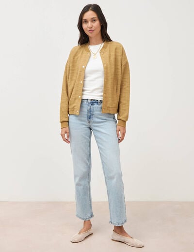 Veste droite manches longues tweed camel femme
