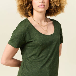 t shirt manches courtes brillant vert kaki femme T-shirt manches courtes brillant vert kaki femme