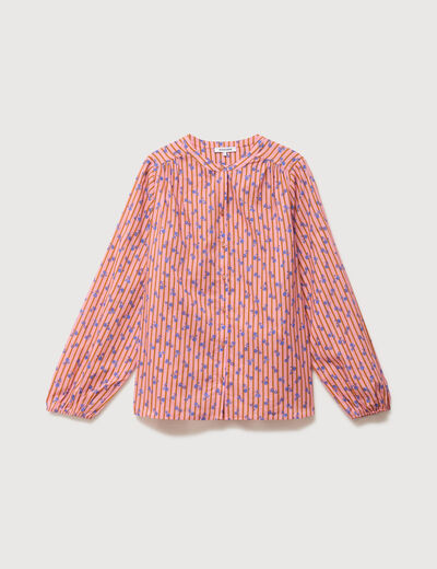 Chemise ample en coton col rond rose corail femme