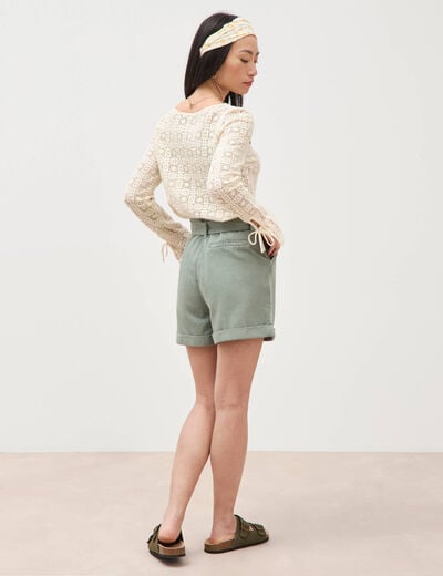 Short taille haute vert kaki femme