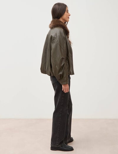 Blouson oversize manches longues vert olive femme