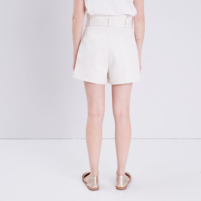 Short paperbag ceinturé ecru femme