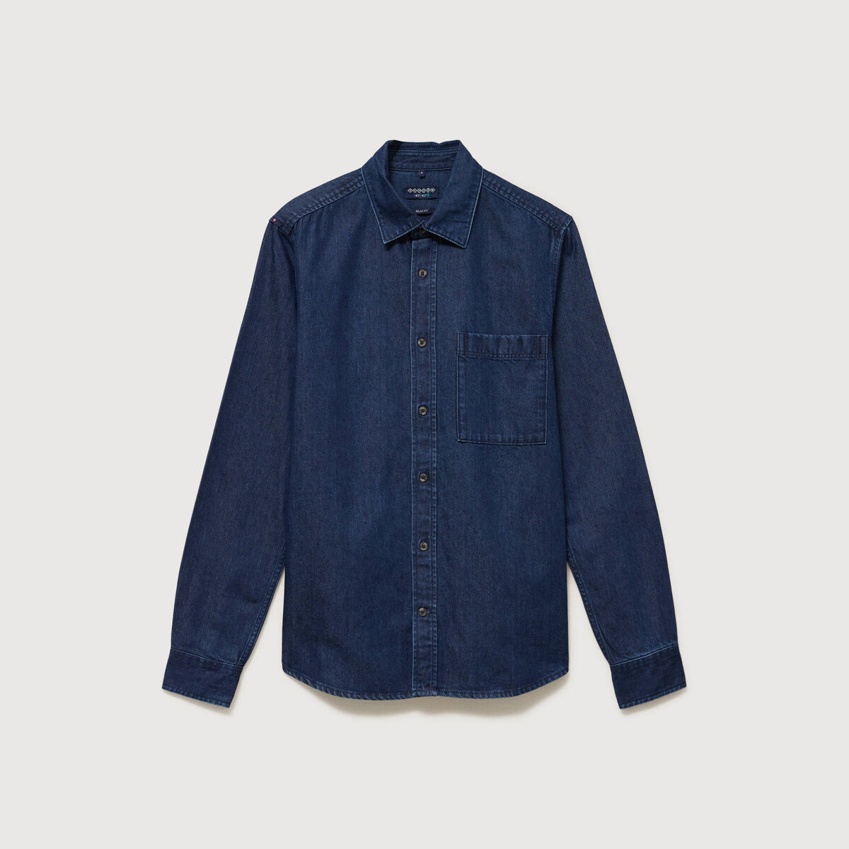 Chemise col am&eacute;ricain manches longues denim brut rinse homme