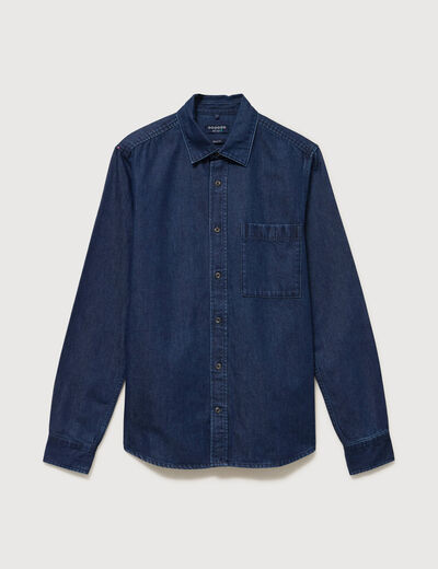 Chemise col am&eacute;ricain manches longues denim brut rinse homme