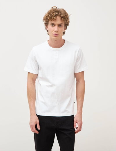 T-shirt col mao manches courtes en coton blanc homme