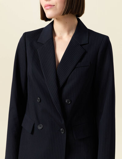 Blazer manches longues col tailleur bleu marine femme