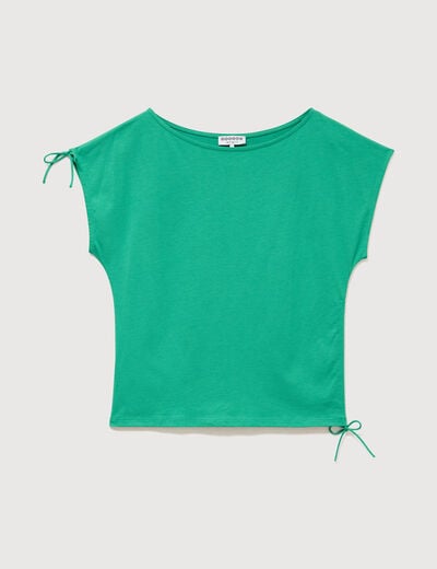 T-shirt col bateau manches courtes vert femme