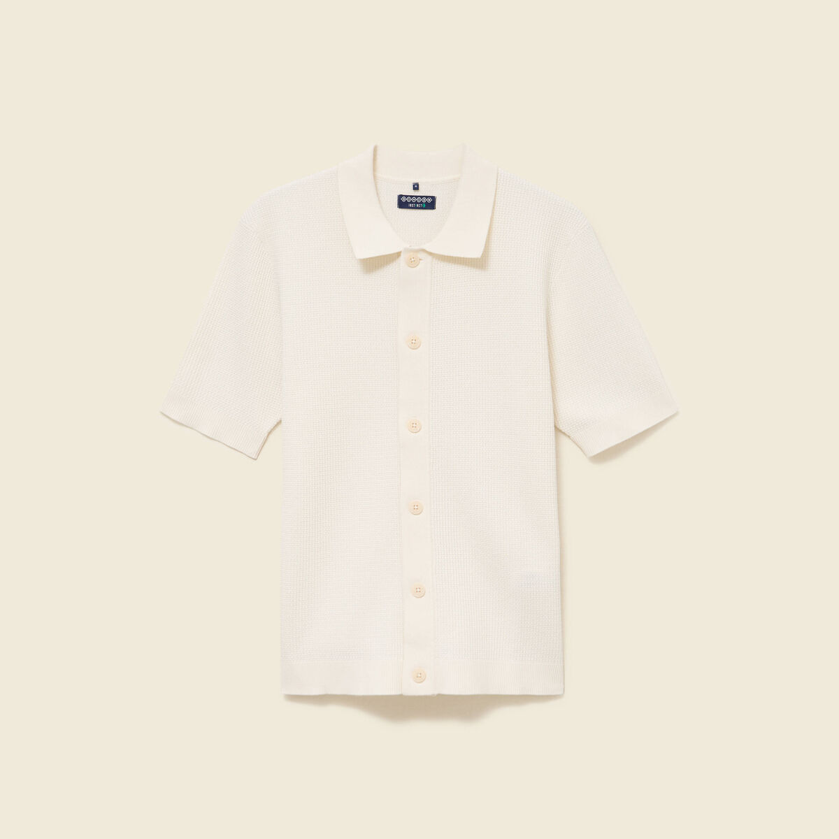 Chemise manches courtes col polo ecru homme