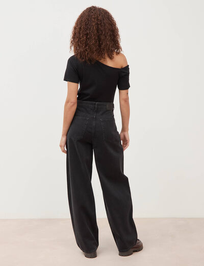 Jeans loose en coton denim gris femme