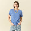 T-shirt cintr&eacute; col rond manches courtes bleu lavande femme