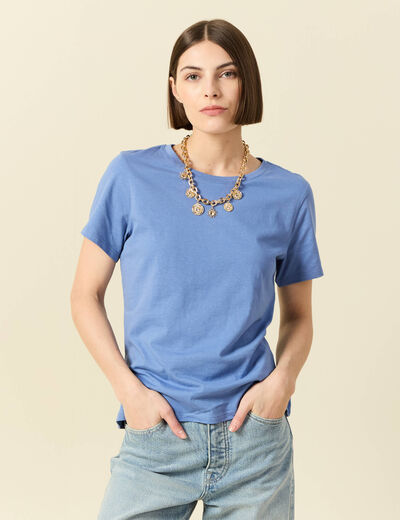 T-shirt cintr&eacute; col rond manches courtes bleu lavande femme