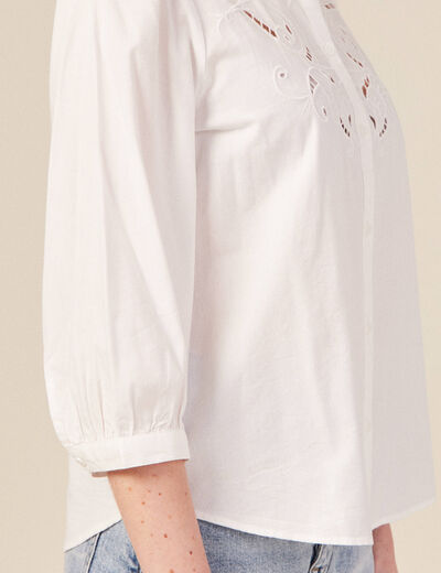 Chemise manches 3/4 brodée ecru femme