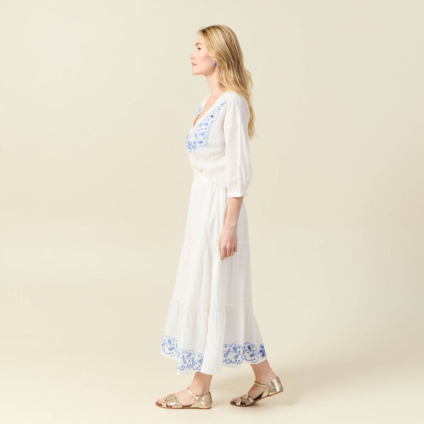 jupe longue evasee brodee ecru femme Jupe longue évasée brodée ecru femme