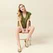 Blouse manches courtes nouée vert kaki femme