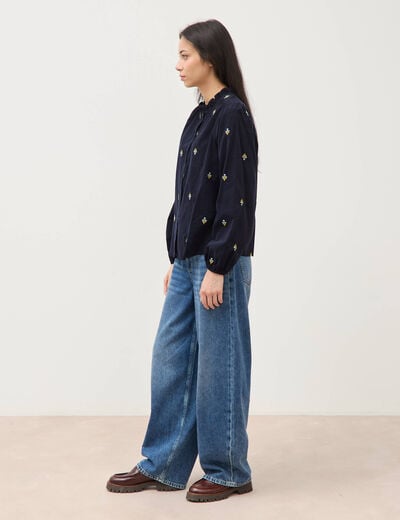 Chemise en coton avec broderie bleu marine femme
