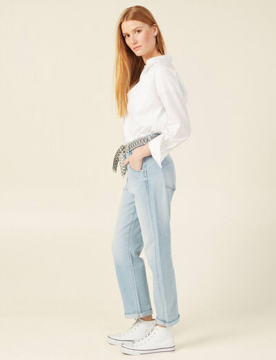 Jeans boyfriend ceinturé denim bleach femme