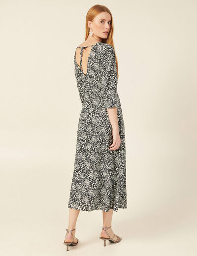 Robe midi droite manches 3/4 noir femme