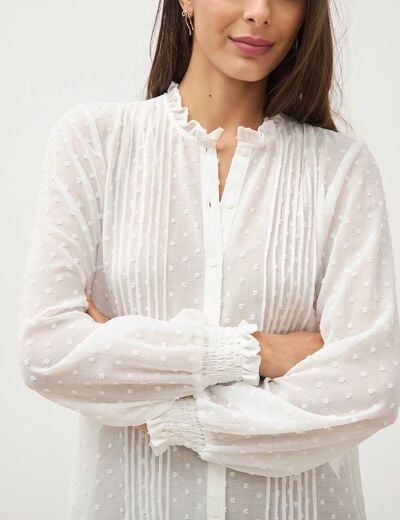 Chemise droite manches longues ecru femme