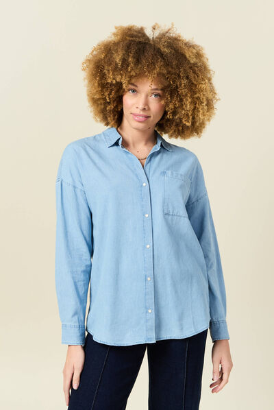 Chemise en jean denim bleach femme