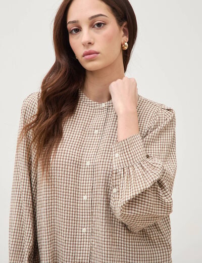 Chemise oversize manches longues marron clair femme