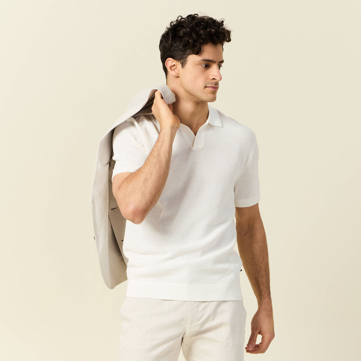 Polo manches courtes ecru homme
