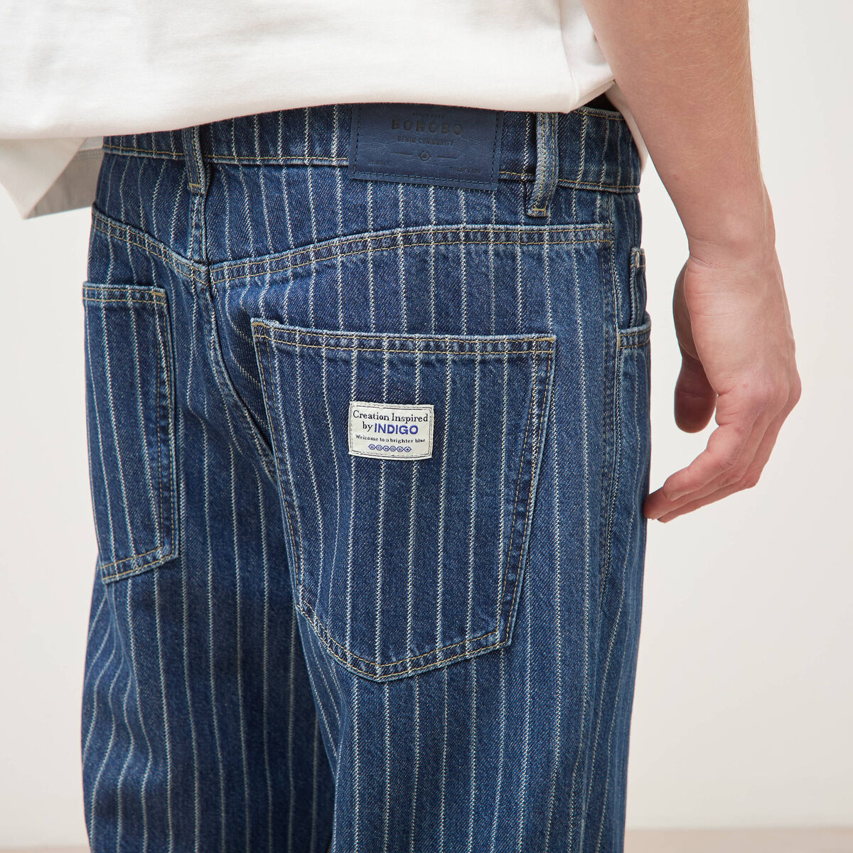 Jeans large ray&eacute; longueur 32 denim stone homme