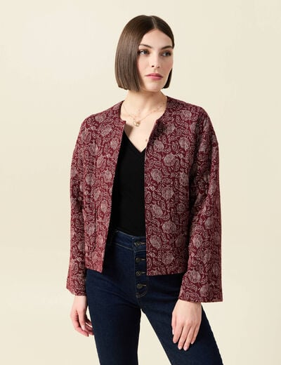 Gilet matelassé col rond rouge foncé femme