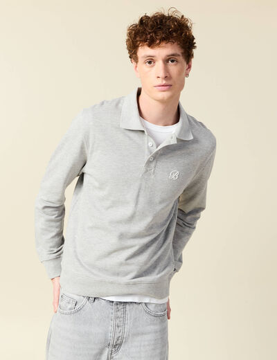 Sweat manches longues brod&eacute; gris homme