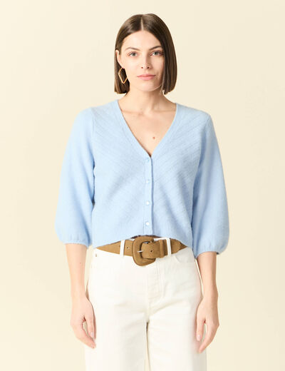 Gilet manches 3/4 bleu gris femme