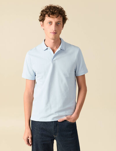 Polo cintr&eacute; en coton manches courtes bleu clair homme