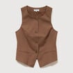 Gilet sans manches col rond doubl&eacute; marron femme