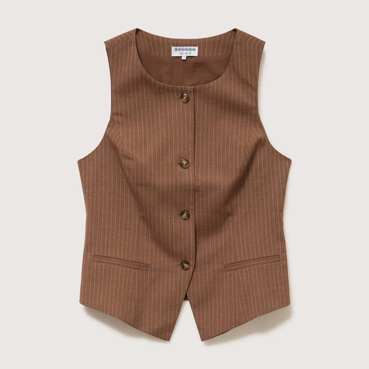 Gilet sans manches col rond doubl&eacute; marron femme