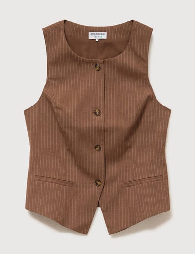 Gilet sans manches col rond doubl&eacute; marron femme