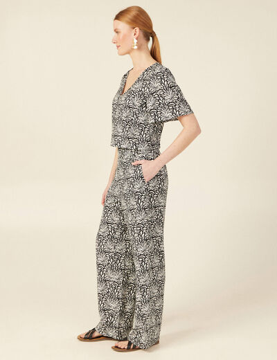 Blouse courte col v manches courtes noir femme