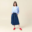 Jupe longue trapèze en jean denim stone femme