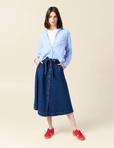 Jupe longue trapèze en jean denim stone femme
