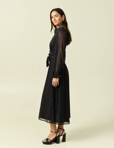 Robe longue &eacute;vas&eacute;e col v manches longues noir femme