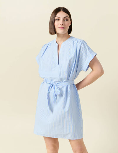 Robe droite ceinturée bleu femme