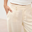 Pantalon large taille haute ceinture ivoire femme
