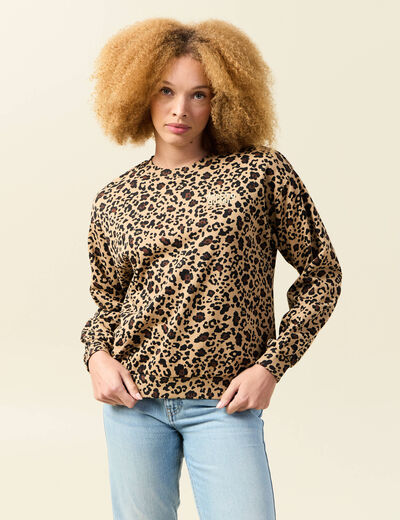 Sweat col rond manches longues beige femme