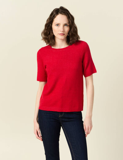 Pull manches courtes rouge femme