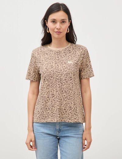 T-shirt droit col rond manches courtes sable femme