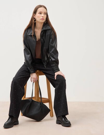 Blouson oversize manches longues noir femme
