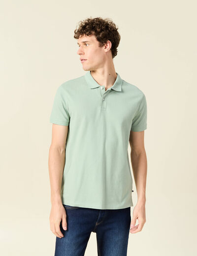 Polo cintr&eacute; en coton manches courtes vert homme