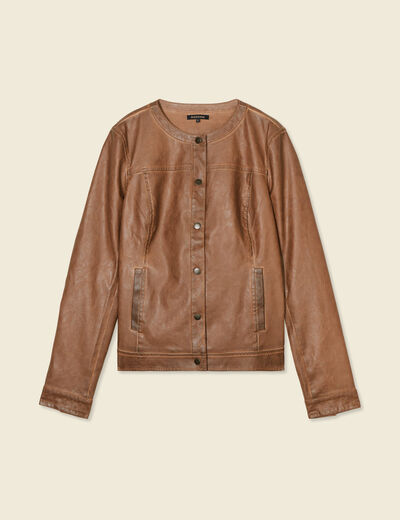 Blouson simili cuir marron femme